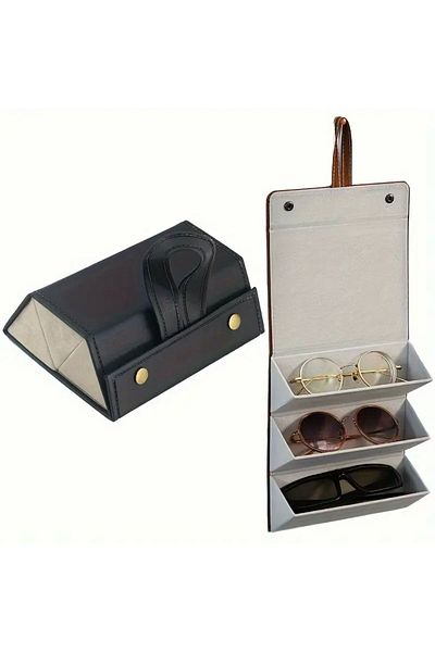 essacraft Travel Leather Eyeglasses Box with 3 Compartments