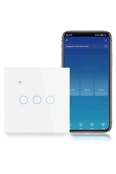 CLASSLIGHTS Întrerupător inteligent triplu tactil, alb, Wifi, 10a, control vocal, Smart Life / Tuya, LED