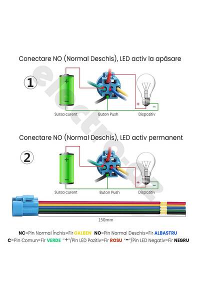 CLASSLIGHTS Push Button 22mm with Return, 12-24V, Green Led, Plug included, ElectroAZ