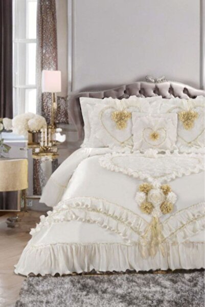 BALADI HOME Çeyizlik Yatak Örtüsü ( Set 4 Parçası ) Fransız Dantelli Ve Kapitoneli Yüksek Kalite Set Çantada