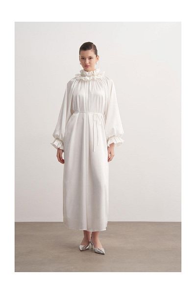 FUSHYA Ruffled Stone Embroidered Evening Dress
