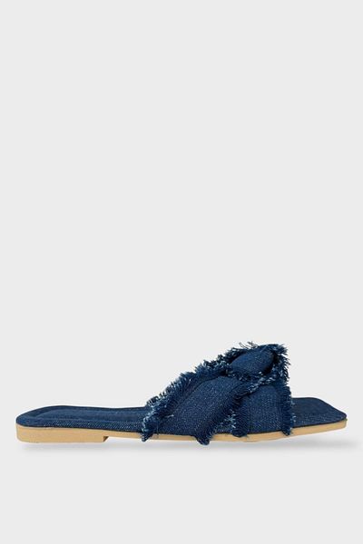 Liger Women's Tassel Detail Cross Denim Slippers Dark Blue