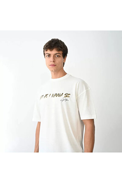 JANES Unisex okrugla kragna Štampano Oversize kroj T-shirt - Bela