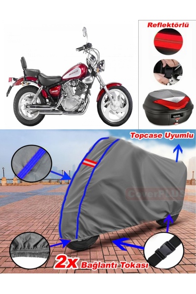 CoverPlus حقيبة خلفية من القماش المشمع Keeway Super Shadow 250 باللون الرمادي...