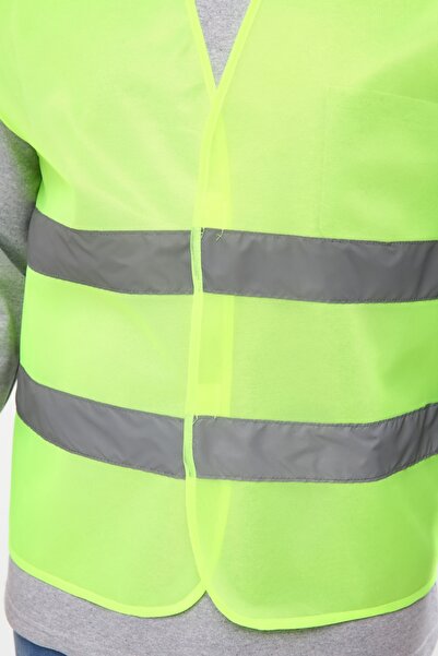 Çamdalı İş Elbiseleri Warning Vest Neon Yellow Gray Reflective Velcro Without Pockets