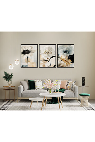 bestablo Pictură din lemn înrămată cu flori abstracte, decor pentru casă Best...