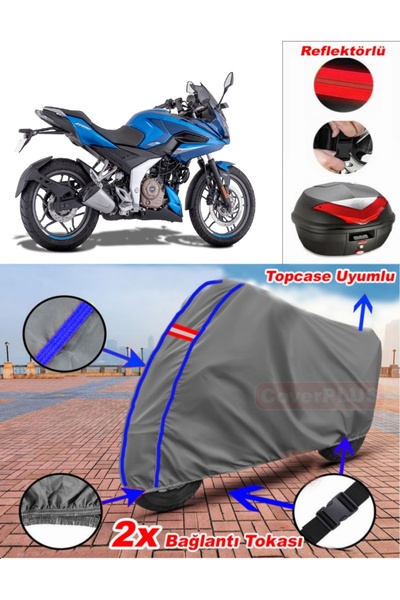 CoverPlus أزرق مخيط رمادي Bajaj Pulsar F 250 قماش القنب Topcase الخلفي حقيبة ...