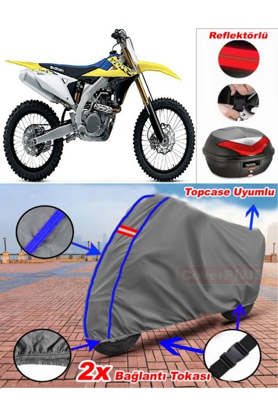 CoverPlus Blue Stitched Gray Suzuki Rm Z250 Tarpaulin Topcase Rear Bag Compat...
