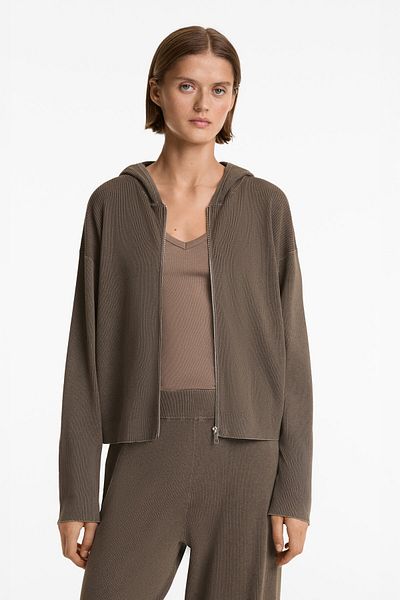 Oysho Hooded rib-knit jacket
