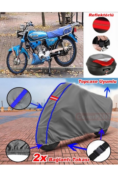 CoverPlus Blue Stitched Gray Haojin Sunny 125t Tarpaulin Topcase Rear Bag Com...
