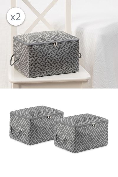 REKHOME Set of 2 Herringbone Gray Small Size under Base Socks Suitcase Organizer Dowry Bundle Organizer Hurç