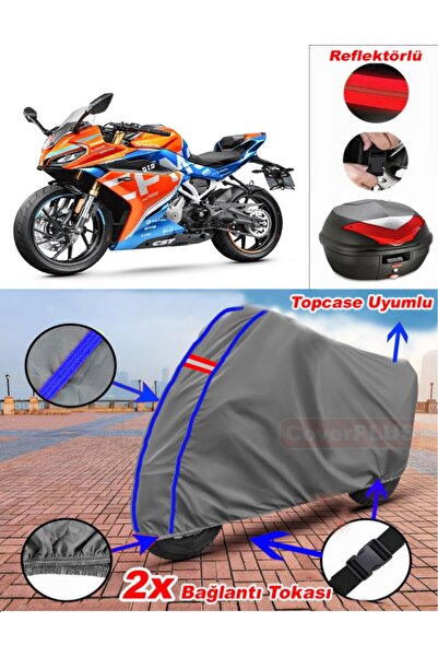 CoverPlus Blue Stitched Gray Cf Moto 450Sr Tarpaulin Topcase Rear Bag Compati...