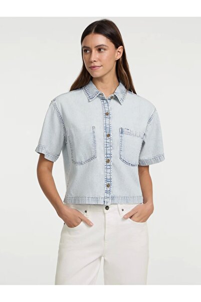Guess Jeans Gj Boxy Ss Shırt Kadın Mavi Gömlek W5gh0fd5m83-gjrv