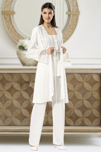 Pelin Women's Ecru Lace Detailed Maternity 3-Piece Pajama Set