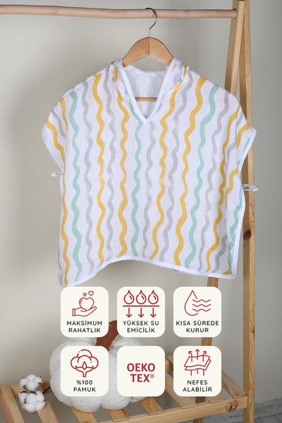 LUCKKA %100 Pamuk Bebek Çocuk Müslin Panço - ZTPANÇO