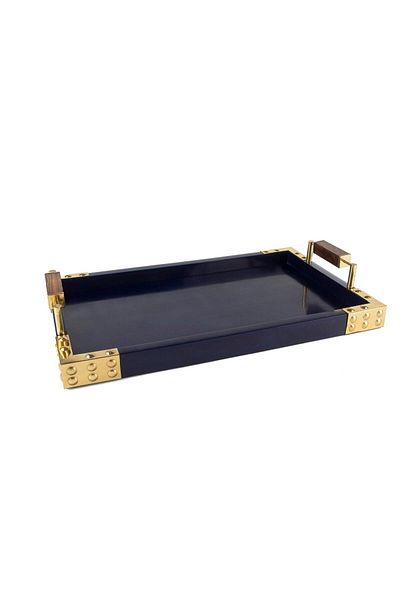 Mikasa Moor Blue Gold Resin Tray 43x26x3cm