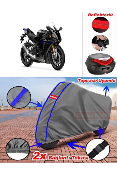 CoverPlus Blue Stitched Gray Yamaha Yzf R1M Tarpaulin Topcase Rear Bag Compat...