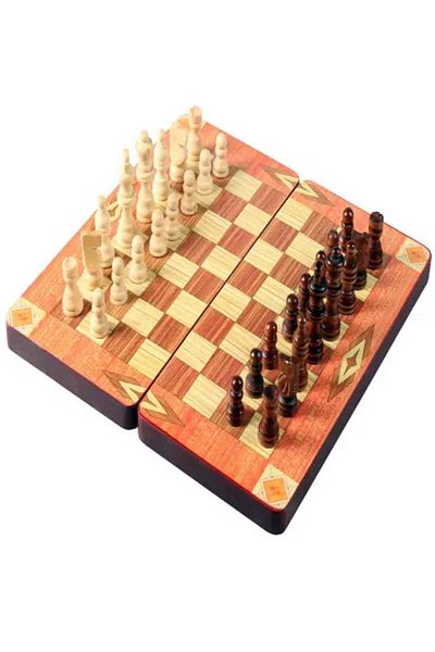 Generic Vitacelli 3-In-1 Wooden Foldable Backgammon Checkers & Chess Set 15 Inch