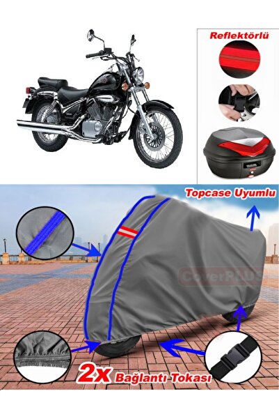 CoverPlus أزرق مخيط رمادي سوزوكي VL 250 دخيل القماش المشمع Topcase الخلفي حقي...