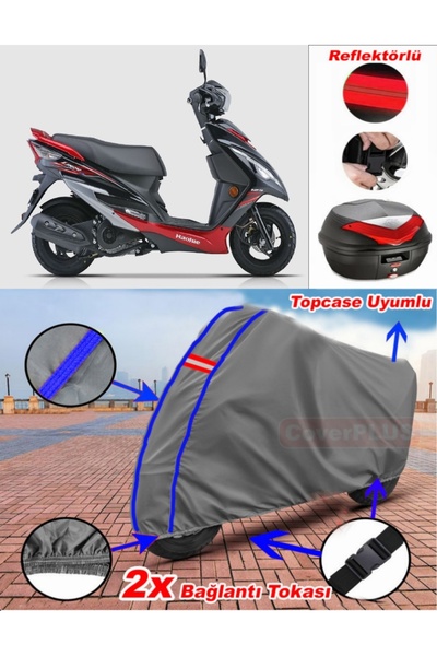 CoverPlus أزرق مخيط رمادي Haojue HJ 125T-10 قماش القنب Topcase الخلفي حقيبة م...