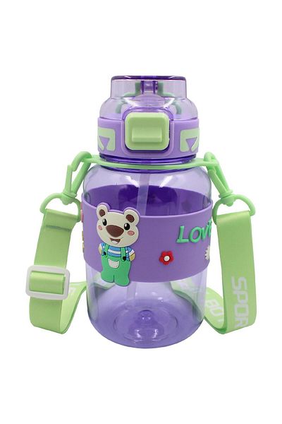 Noki Kids Lockable Lid Water Bottle with Straw and Hanger Teddy Bear 800 ml