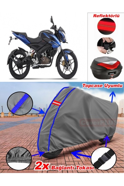 CoverPlus أزرق مخيط رمادي Bajaj Pulsar NS 150 قماش القنب Topcase الخلفي حقيبة...