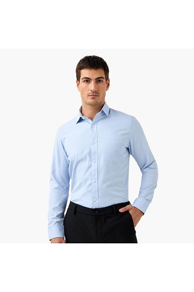 FAV Regular Fit Textured Shirt with Collar and Long Sleeves