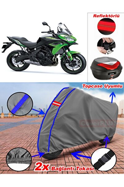 CoverPlus حقيبة خلفية من القماش المشمع Kawasaki Versys 650 باللون الرمادي الم...