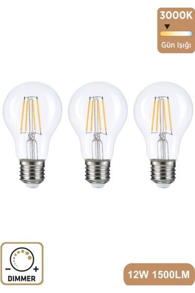 Heka A60 Şeffaf 12W 3000K E27 Günışığı LED Dimmerli Ampul Erd-304