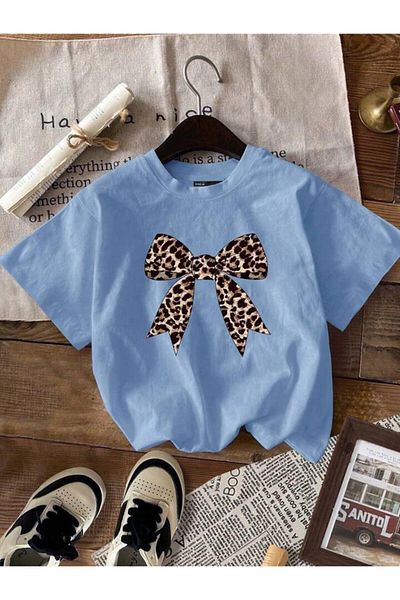 vinraus Tricou cu imprimeu cu panglică leopard albastru pentru fetiță/băiat
