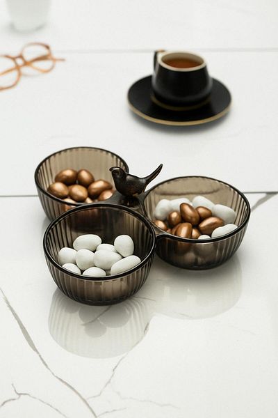 EWs Acrylic Bird Snack Bowl Presentation Sugar Bowl Smoked (Not Glass & Porcelain)