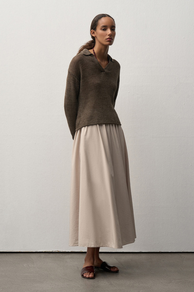 Mathilda Store Kadın Bej Sandra Volanlı Midi Etek