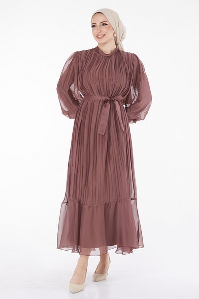 TOFİSA Braunes Damenkleid - Schlichter Rundhalsausschnitt - 21980