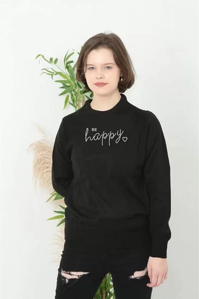 MODAVERA    Printed Long Sleeve Half-Thigh Woven Knitwear - Black