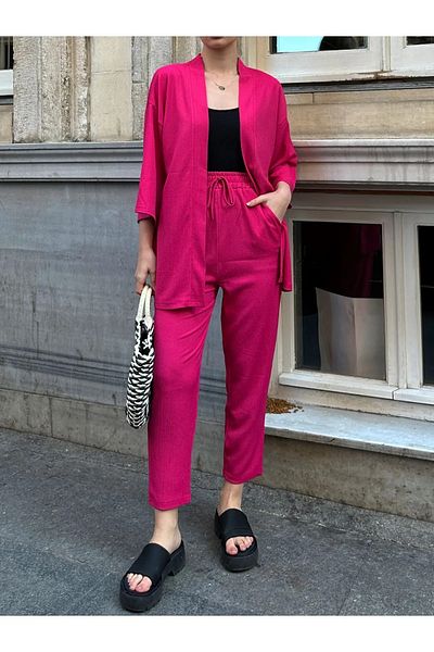 Altamira Set de top cu fundul înfășurat kimono fucsia pentru femei