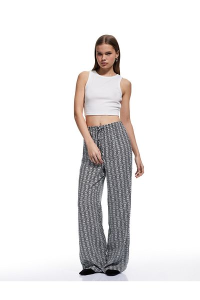 Koton Viscose Straight Leg Trousers with Lace-Up Waist