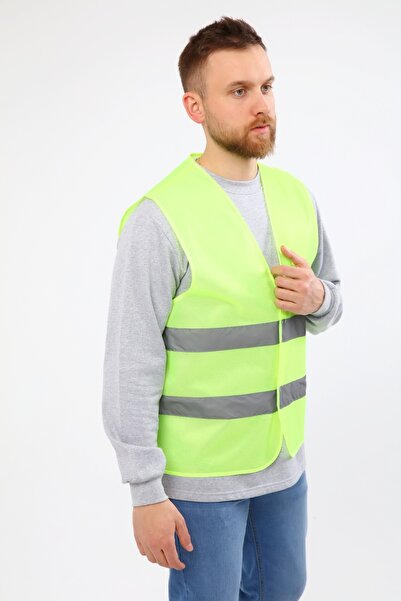 Çamdalı İş Elbiseleri Warning Vest Neon Yellow Gray Reflective Velcro Without Pockets