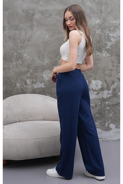 Rich Star Wide Leg Elastic Waist Linen Trousers