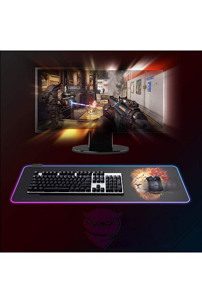 zola Mouse pad, non-slip, rubberized for gaming, lion pattern, RGB lighting, 80x30 cm, black