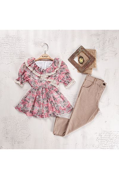 Elayza Suit with Pants, Lace Garni̇Li̇ Blouse