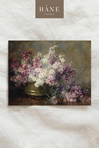 Hane Concept Vintage Mor Beyaz Çiçek Poster, Sanatsal Baskı, Galeri Duvarı, Botanik Baskı