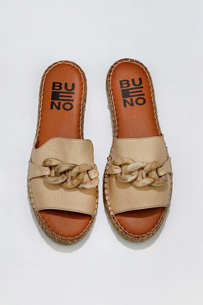 Bueno Shoes Μπεζ δερμάτινες γυναικείες παντόφλες Espadrille - 01ws1821