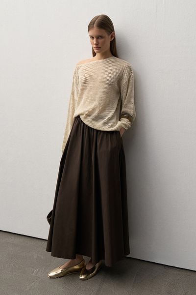 mathilda store Women's Bitter Brown Sandra Flounce Midi Skirt