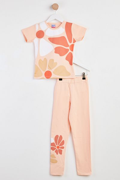 TOFİSA Girl's Salmon Printed Double Set - 25109