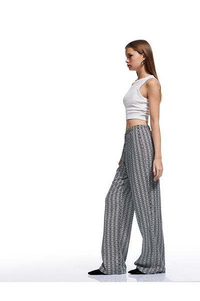 Koton Viscose Straight Leg Trousers with Lace-Up Waist