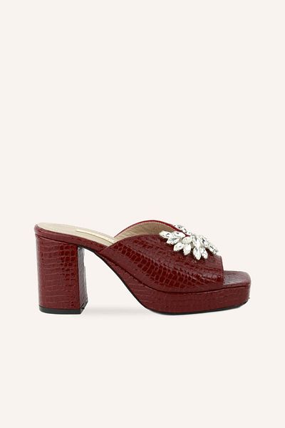 MARCATELLI Papuci cu toc Farah Crocodil Roșu Claret