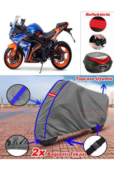 CoverPlus Blue Stitched Gray Falcon Fr-177 Tarpaulin Topcase Rear Bag Compati...