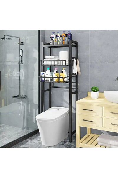 Quasar & Co. Storage Shelf ®, with 3 Shelves, over the Toilet, Sliding Shelves, metal, 54x26x159.5cm, black