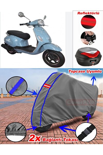 CoverPlus Blue Stitched Gray King Motor Kr-211 Rana 50 Tarpaulin Topcase Rear...