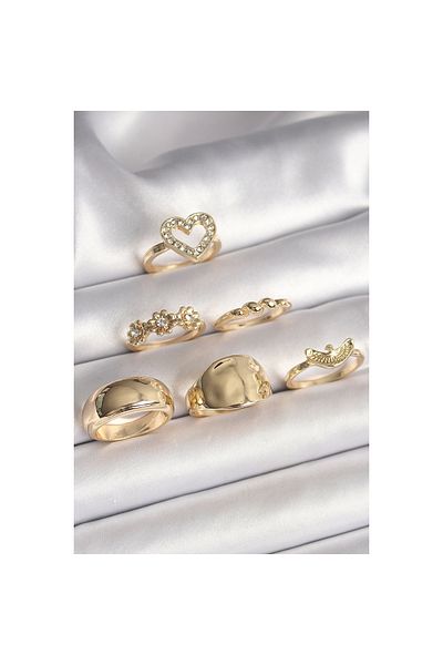 Marsilyan Brass Gold Color Zircon Stone Heart Figure Bird Detail Set of 6 Women's Earrings - Tj-Byk3616